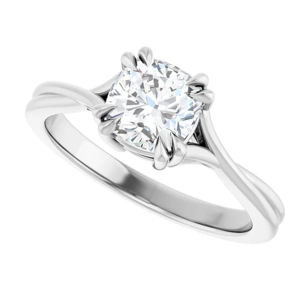 14K White Gold 5/8 CTW Cushion-Cut Diamond Ring with Split Double-Claw Prongs
