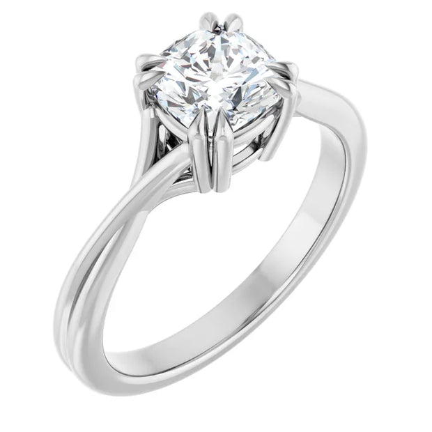 14K White Gold 5/8 CTW Cushion-Cut Diamond Ring with Split Double-Claw Prongs