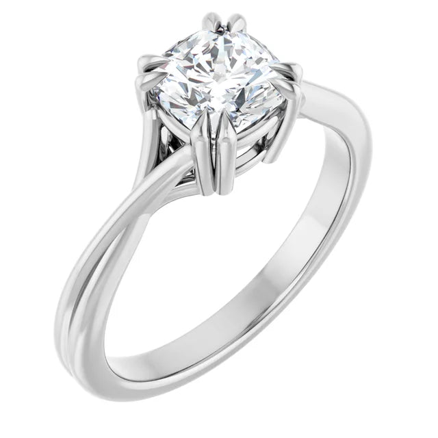 14K White Gold 5/8 CTW Cushion-Cut Diamond Ring with Split Double-Claw Prongs