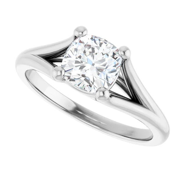 14K White Gold 5/8 CTW Cushion-Cut Diamond Ring with Tapered Cathedral Setting