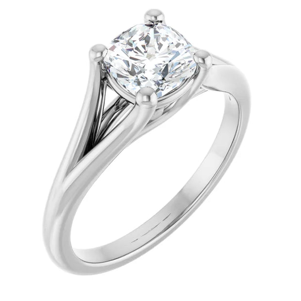 14K White Gold 5/8 CTW Cushion-Cut Diamond Ring with Tapered Cathedral Setting