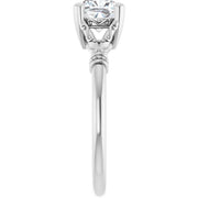 14K White Gold 5/8 CTW Cushion-Cut Diamond Ring with Vintage-Inspired Scrollwork