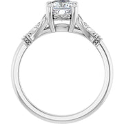 14K White Gold 5/8 CTW Cushion-Cut Diamond Ring with Vintage-Inspired Scrollwork