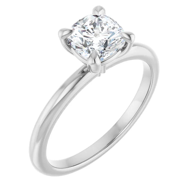 14K White Gold 5/8 CTW Cushion-Cut Diamond Solitaire Ring with Claw Prongs