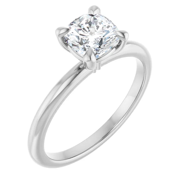 14K White Gold 5/8 CTW Cushion-Cut Diamond Solitaire Ring with Claw Prongs