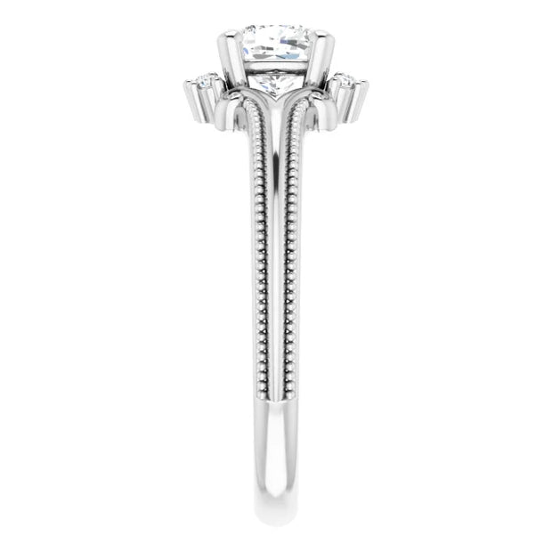  14K White Gold 5/8 CTW Cushion Diamond Engagement Ring with Milgrain and Accent Details