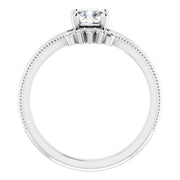 14K White Gold 5/8 CTW Cushion Diamond Engagement Ring with Milgrain and Accent Details