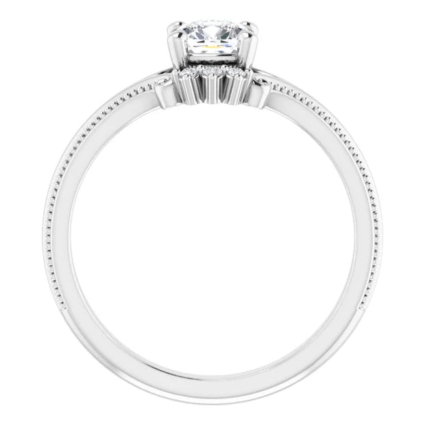 14K White Gold 5/8 CTW Cushion Diamond Engagement Ring with Milgrain and Accent Details