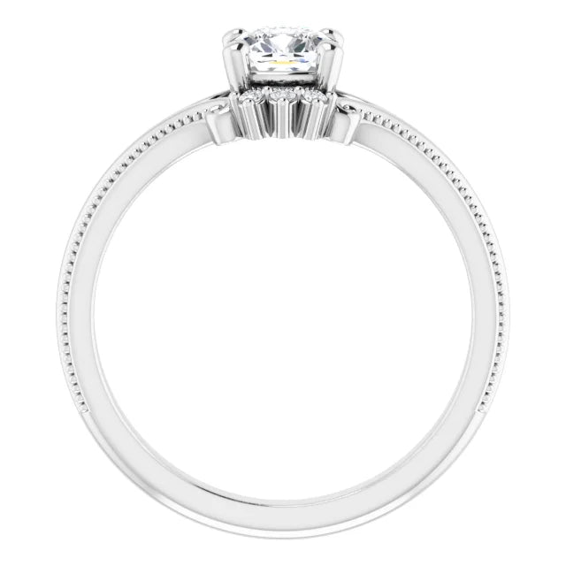 14K White Gold 5/8 CTW Cushion Diamond Engagement Ring with Milgrain and Accent Details