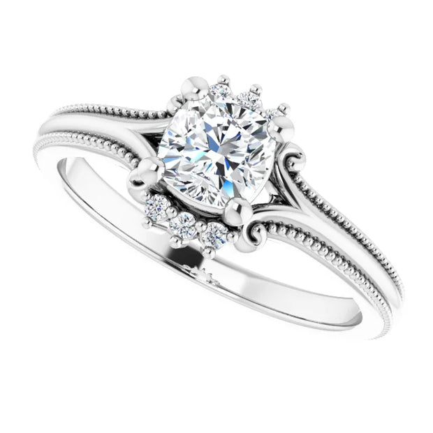 14K White Gold 5/8 CTW Cushion Diamond Engagement Ring with Milgrain and Accent Details