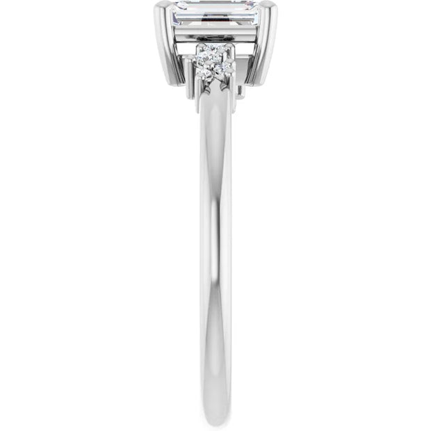14K White Gold 5/8 CTW Emerald Cut Engagement Ring with Diamond Starburst Accents