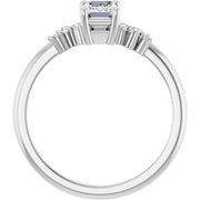 14K White Gold 5/8 CTW Emerald Cut Engagement Ring with Diamond Starburst Accents