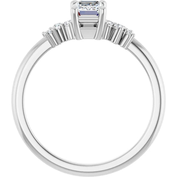 14K White Gold 5/8 CTW Emerald Cut Engagement Ring with Diamond Starburst Accents