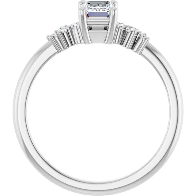 14K White Gold 5/8 CTW Emerald Cut Engagement Ring with Diamond Starburst Accents