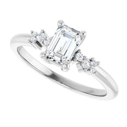 14K White Gold 5/8 CTW Emerald Cut Engagement Ring with Diamond Starburst Accents