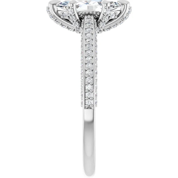 14K White Gold 5/8 CTW Marquise Diamond Ring with Double Row Pavé Band