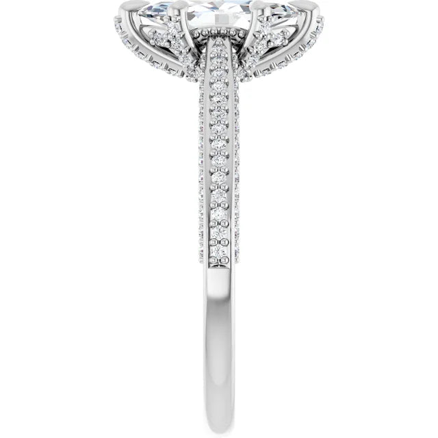 14K White Gold 5/8 CTW Marquise Diamond Ring with Double Row Pavé Band