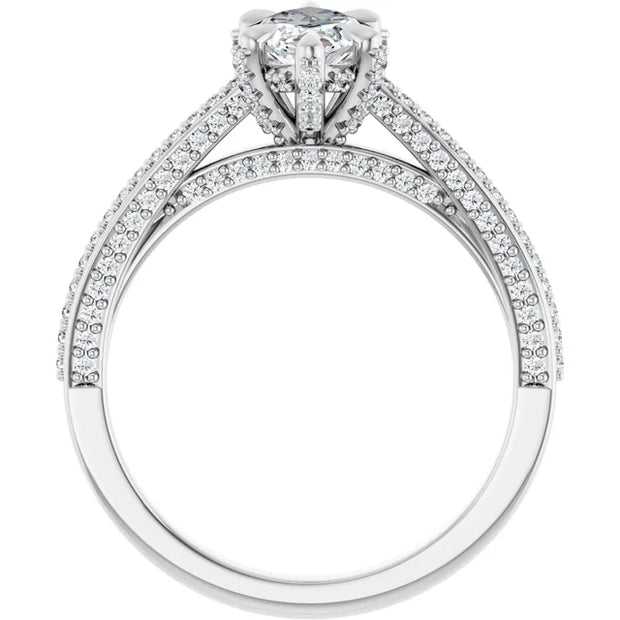14K White Gold 5/8 CTW Marquise Diamond Ring with Double Row Pavé Band