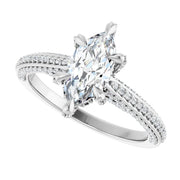 14K White Gold 5/8 CTW Marquise Diamond Ring with Double Row Pavé Band