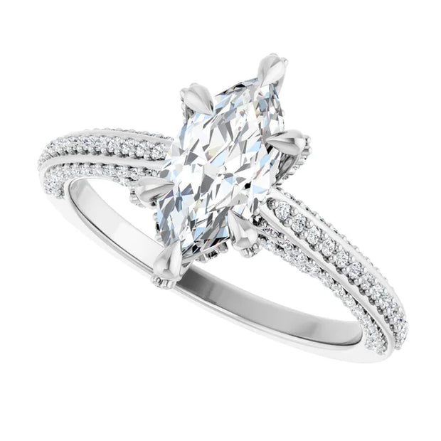 14K White Gold 5/8 CTW Marquise Diamond Ring with Double Row Pavé Band