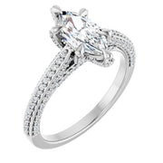14K White Gold 5/8 CTW Marquise Diamond Ring with Double Row Pavé Band