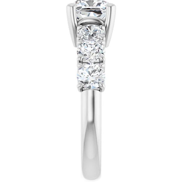 14K White Gold 6 7/8 CTW Cushion-Cut Diamond Ring with Graduated Side Stones