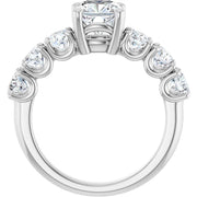 14K White Gold 6 7/8 CTW Cushion-Cut Diamond Ring with Graduated Side Stones