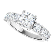 14K White Gold 6 7/8 CTW Cushion-Cut Diamond Ring with Graduated Side Stones