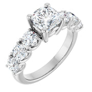 14K White Gold 6 7/8 CTW Cushion-Cut Diamond Ring with Graduated Side Stones