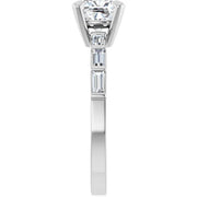 14K White Gold 7/8 CTW Cushion-Cut Diamond Ring with Baguette Accent Band