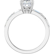 14K White Gold 7/8 CTW Cushion-Cut Diamond Ring with Baguette Accent Band