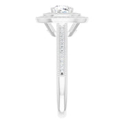 14K White Gold 7/8 CTW Cushion Diamond Double Halo Engagement Ring with Split Shank