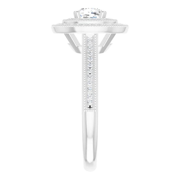 14K White Gold 7/8 CTW Cushion Diamond Double Halo Engagement Ring with Split Shank