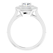 14K White Gold 7/8 CTW Cushion Diamond Double Halo Engagement Ring with Split Shank