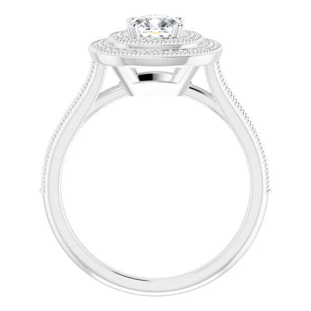 14K White Gold 7/8 CTW Cushion Diamond Double Halo Engagement Ring with Split Shank