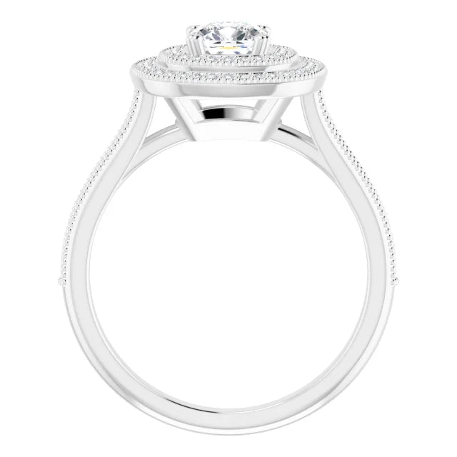 14K White Gold 7/8 CTW Cushion Diamond Double Halo Engagement Ring with Split Shank