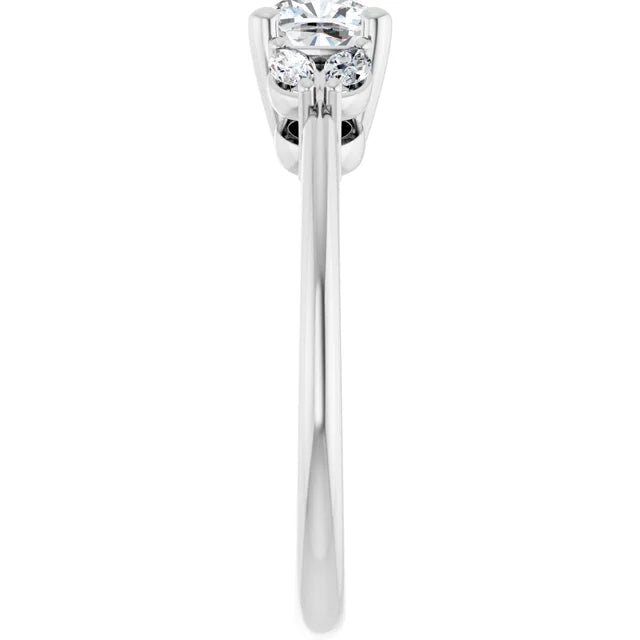 14K White Gold 7/8 CTW Cushion Diamond Engagement Ring with Marquise and Round Side Stones