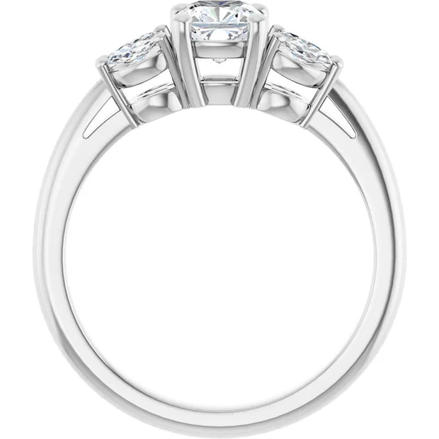 14K White Gold 7/8 CTW Cushion Diamond Engagement Ring with Marquise and Round Side Stones