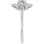 14K White Gold 7/8 CTW Cushion Diamond Floral Halo Engagement Ring