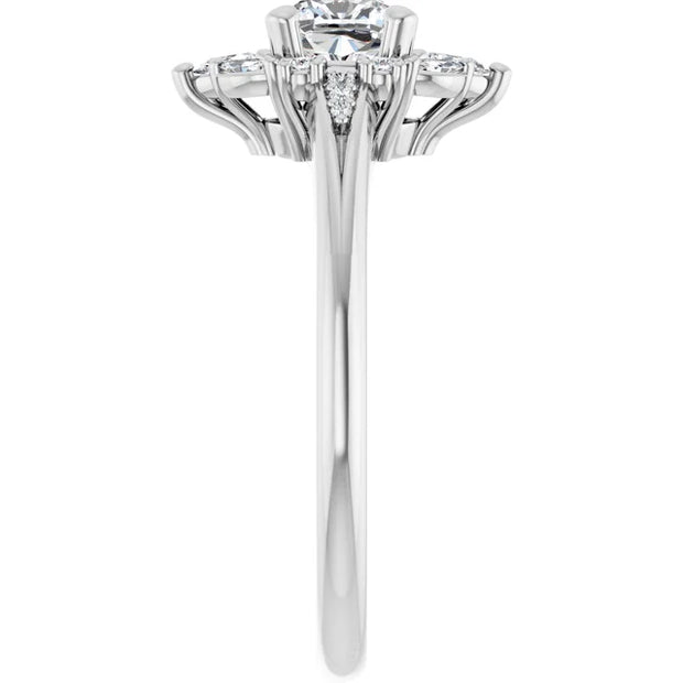 14K White Gold 7/8 CTW Cushion Diamond Floral Halo Engagement Ring