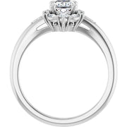 14K White Gold 7/8 CTW Cushion Diamond Floral Halo Engagement Ring