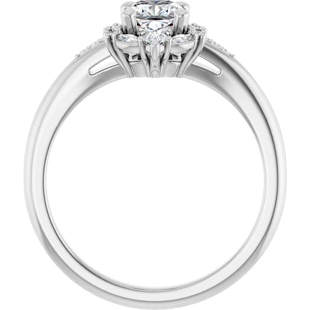 14K White Gold 7/8 CTW Cushion Diamond Floral Halo Engagement Ring