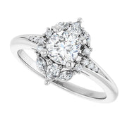 14K White Gold 7/8 CTW Cushion Diamond Floral Halo Engagement Ring