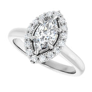 14K White Gold 7/8 CTW Marquise Diamond Halo Engagement Ring