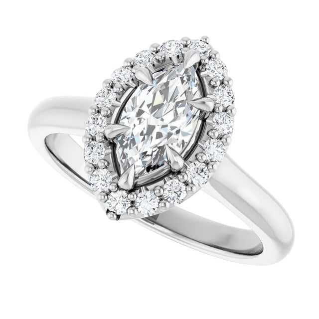 14K White Gold 7/8 CTW Marquise Diamond Halo Engagement Ring
