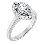 14K White Gold 7/8 CTW Marquise Diamond Halo Engagement Ring