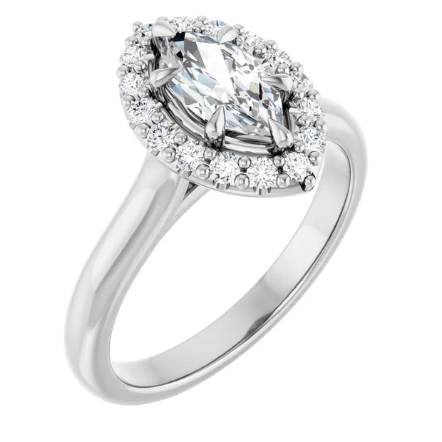 14K White Gold 7/8 CTW Marquise Diamond Halo Engagement Ring