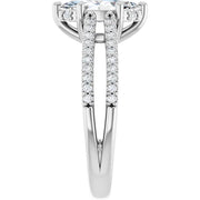 14K White Gold 7/8 CTW Marquise Diamond Ring with Double Pavé Split Shank