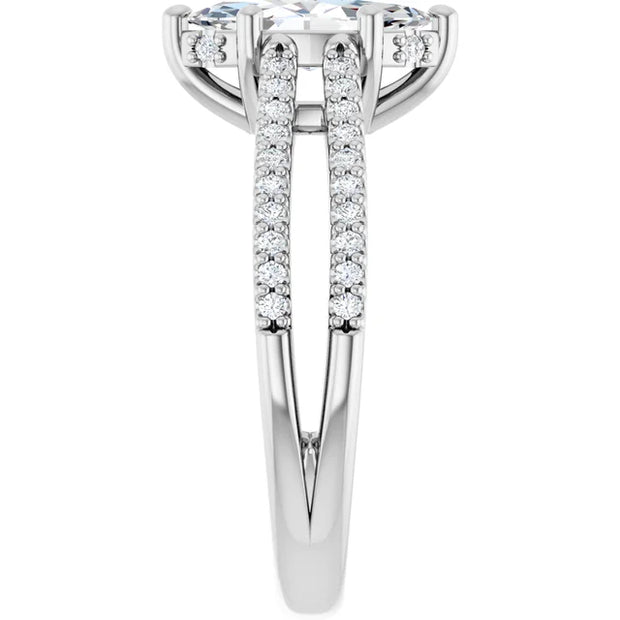 14K White Gold 7/8 CTW Marquise Diamond Ring with Double Pavé Split Shank
