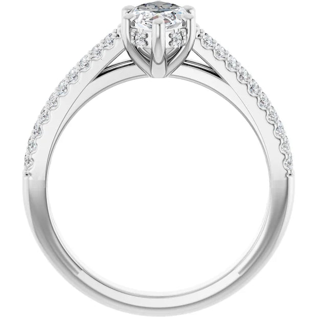 14K White Gold 7/8 CTW Marquise Diamond Ring with Double Pavé Split Shank